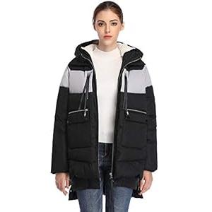 FADSHOW Women's Winter Thickened Down Jackets Colorblock Long Down Coats Warm Parka with Hood, Size XS
