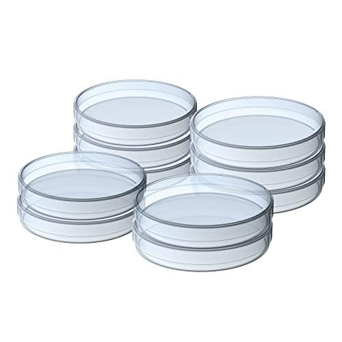 10 Pack Sterile Thick Plastic Petri Dishes with Lid, 90mm Dia x 15mm Deep Clear 3 Vents Petri Dish for Lab Science Experiment