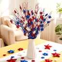 Sureio 18 Pcs 17 Inch Patriotic Red White Blue Picks and Sprays Glitter Floral Picks for 4th of July Decoration 250th Independence Day Memorial Day Home Office Vase Filler Table Centerpieces Decor