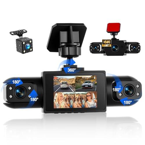 Dash Cam Front and Rear, 1080P Dash Camera for Cars, 4 Channel Car Camera Front Rear and Inside with Loop Recording, Night Vision, HDR, 24Hr Parking Monitor, G-Sensor