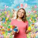 Hello Spring Easter Backdrop Spring Rabbits Eggs Happy Easter Day Party Decoration Photo Prop Booth Indoor Outdoor(86FT)