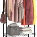 Rolling Portable Garment Rack,Freestanding Clothes Racks, Portable Closet Wardrobe with 3 Adjustable Wire shelves,2 Side Hooks, Black