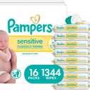 Pampers Sensitive Baby Wipes, Water Based, Clinically Proven, Hypoallergenic, and Unscented for Babies, 1344 Wipes Total (16 Flip-Top Packs) 