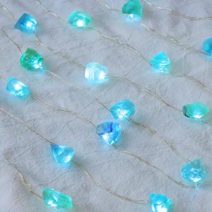 Crystal String Lights Battery Operated/USB with Remote, Sea Glass Fluorite Decorative Lights, 10FT 30 LEDs String Lights for Beach Theme Indoor Birthday Party Decor Bedroom