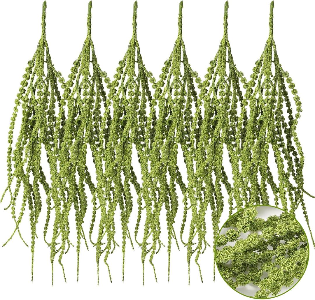 Suncalla 6 Pcs 35 Inch Amaranthus Artificial Flower Hanging Plants Fake Amaranthus Flower Dried Preserved Bleached Wisteria for Wedding Christmas DIY Bouquet Garlands Home Wall Decor (Green)