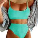 Lilosy High Waisted Tummy Control Ribbed Bikini Crop Top Brazilian Swimsuit Set 2 Piece (Small, Mint Green)