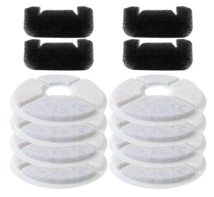 Cat/Pet Water Fountain Filters, 12 Pieces Set Pack of 8 Replacement Filter Fit for 81oz/2.4L, 3 Filtration System with 4 PreFilter Sponges