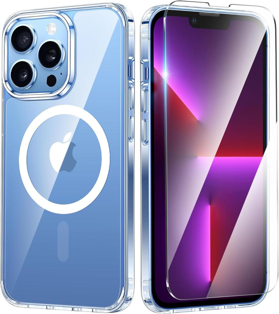 FNTCASE for iPhone 13 Pro-Max Case: Strong Magnetic Anti-Yellowing Slim Clear Case | Military Grade Protective & Shockproof Drop Protection Thin Transparent Phone Cover (for iPhone 13 Pro Max 6.7inch)