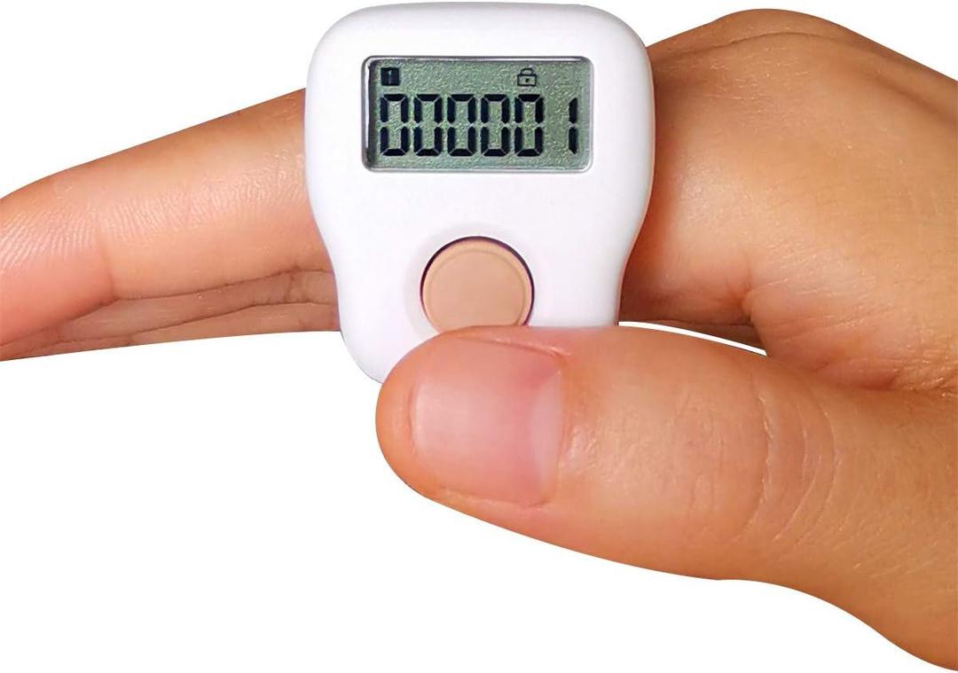 Rechargeable Silent Finger Counter 6 Channels Digital Tasbih Tally Clicker with LED for Prayer Knitting Sports Gift (White)