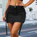 2 x Womens Low Waist Denim Skirt Button Mini Cargo Jean Y2K Skirts with Pockets (Black)
