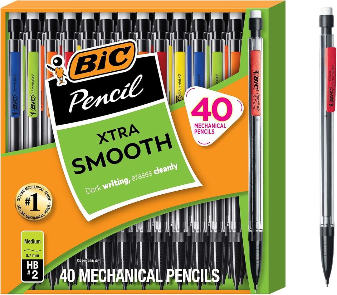 BIC Xtra Smooth Mechanical Pencil with 0.7 mm Medium Point, Refillable and Retractable, 40-Count Pack