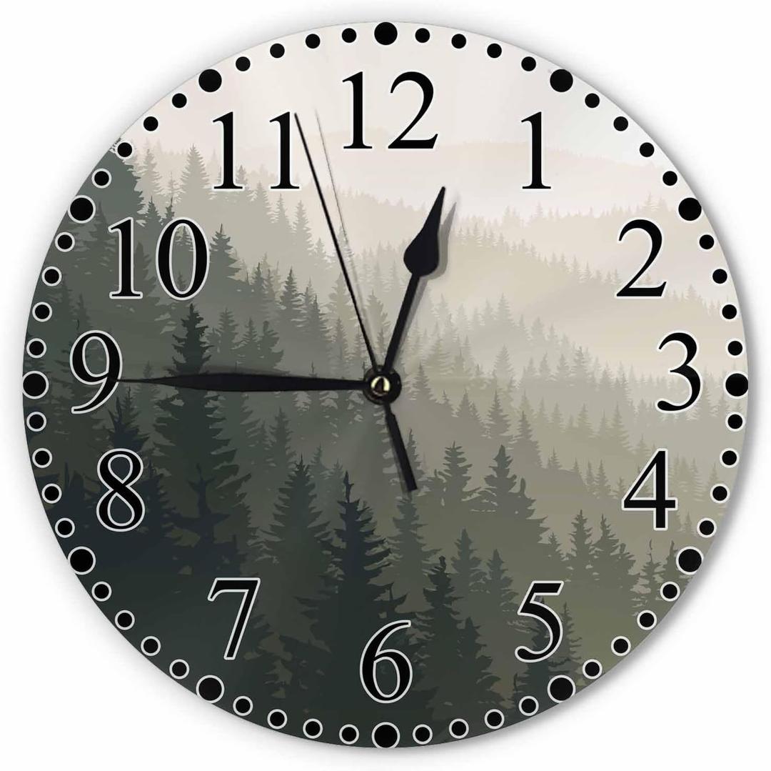 Nature Tree Fog Valley Spruce Scene Wall Clock Mist Mystery Dusk Mountain Landscape Clock 10 Inch Silent Non-Ticking Clocks Battery Operated for Home Living Laundry Room Kitchen Bedroom Office