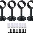 Alise Curtain Rod Holder Bracket 32mm Dia,Closet Rod Holders Wall Mount,Ceiling Mounted Curtain Rod Flange Brackets,Ceiling Curtain Rods Brackets for Bathroom Curtain,Stainless Steel Black Finish,4Pcs