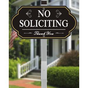 Heavy Duty No Soliciting Sign for House - All Metal Construction - No Soliciting Yard Sign - 14" x 7" - Aluminum - with 28" Long Stake