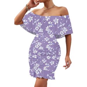 PinkPatty Summer Mini Dress for Women Off Shoulder Ruffled Bodycon Dresses Short Beach Sundress (Small, A - Floral#05)