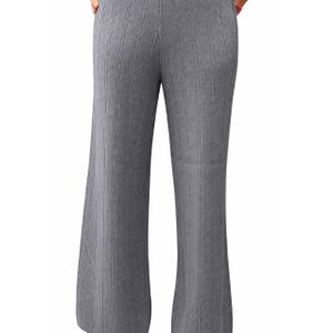 Women's Knit Wide Leg Pants, Cable Pattern, Elastic Waist, Grey, One Size