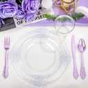 Hioasis 175pcs Clear and Purple Plates - Purple Party Plates for 25 Guest, Include 50 Heavy-duty Plates(20% Thicker Than Standard), 25 Pre Rolled Gold Plastic Silverware Set, 25 Cups