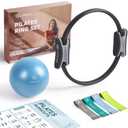 LIONSCOOL Pilates Ring Set  14" Anti-Deformation Magic Circle with Padded Handles, Mini Ball, Resistance Bands, Guide & Bag (Black)