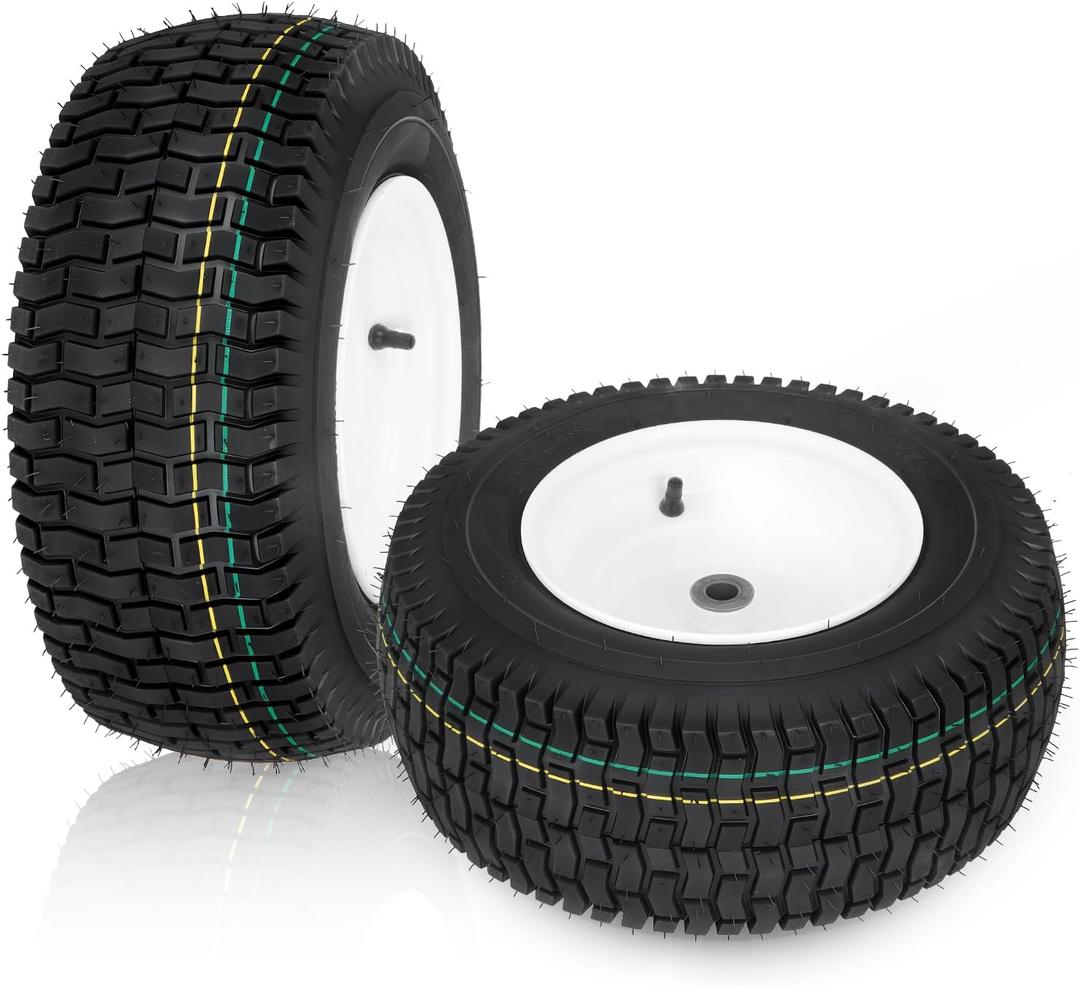 16x6.50-8 Lawn Mower Tires with Rim, Natural Rubber Turf Tire for L120 G100 G110, 145 190C Tractor, LA130 LA140 LA150 X140 X166 E170 | 3"Offset | Bore ID 3/4" | 4 Ply Tubeless 2PCS