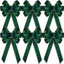 Lenwen 6 Pcs Large Christmas Bows Velvet Christmas Wreath Bows Christmas Tree Topper Bow with Golden Edge Big Xmas Ornament for Wreath Gift Home Front Door Decor (Green,11 x 19.6 Inch)
