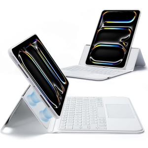 ESR Ascend iPad Pro 11 Inch Case with Keyboard (M5/M4, 2025/2024), Magnetic Detachable Keyboard with Multi-Touch Trackpad, Fully Landscape Stand, Color Backlit Keys, Pencil Clasp, White
