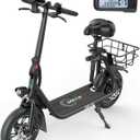 Gyroor Electric Scooter for Adults with Seat, 20/25 Miles Range 450W Motor up to 15.5/18.6 MPH Speed LCD Display, Electric Scooter with Basket (Bright Black)