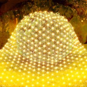 Christmas Net Mesh String Lights - 200 LED Outdoor Plug-in 9.8ft x 6.6ft Fairy Lights With 8 Modes - Waterproof for Bushes, Shrubs, Indoor, Christmas Tree, Halloween Decorations (Warm White)
