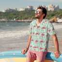 Yesad Mens Hawaiian Shirt Short Sleeve Button Down Tropical Shirts Casual Summer Beach Shirt (XL, Flamingo)