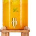 1 Gallon Glass Drink Dispensers: Beverage Dispenser For Parties With Wood Stand, Large Water Drink Dispensers With Stainless Steel Spigot, Ideal for Lemonade,Juice, Tea, and Party Drinks
