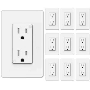 BESTTEN 15 Amp Decor Receptacle Outlet with TR (Tamper Resistant), 15A Decorator Electrical Wall Outlet, Screwless Wallplate Included, for Commercial and Residential Use, UL Listed, 10 Pack, White
