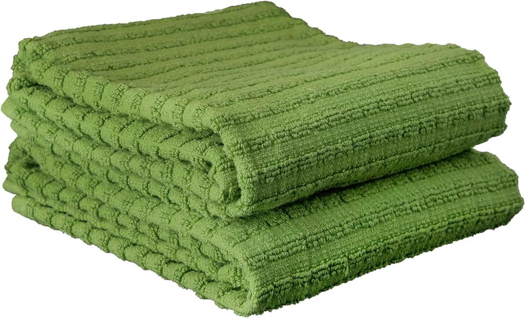 Ritz Royale Collection 100% Combed Terry Cotton, Highly Absorbent, Oversized, Kitchen Towel Set, 28" x 18", 2-Pack, Solid Cactus Green