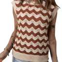 SHEWIN Sweater Vest for Women Crewneck Striped Crochet Sleeveless Sweaters Tank Tops M