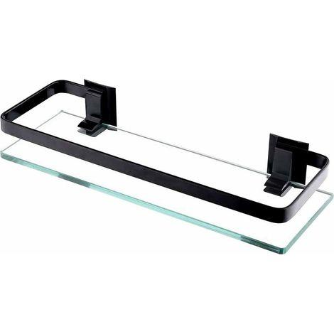 KES Bathroom Glass Shelf, Glass Floating Shelves Aluminum Black Extra Thick (Set of 3)