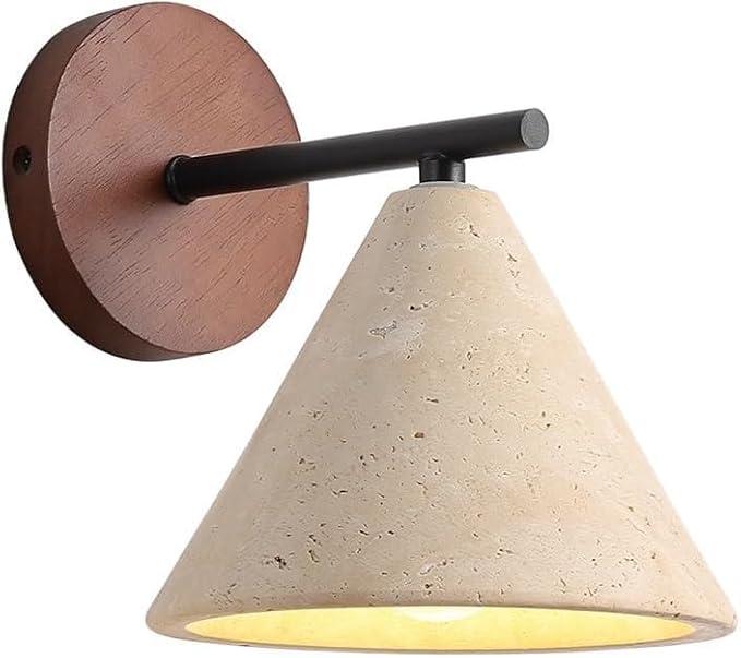 LINGCMP Indoor Mid Century Modern Wall Sconce Nordic Yellow Natural Travertine Bedside Wall Light Vintage Marble Wood Farmhouse Hallway Wall Mounted Lamp for Bathroom Living Room Hallway