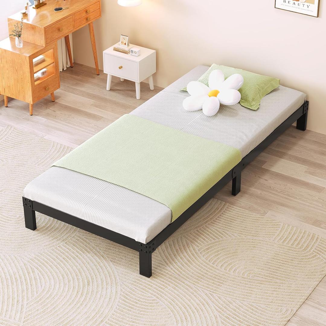 4 Inch Twin Bed Frame Heavy Duty Low Profile Metal Platform No Box Spring Needed with Steel Slat Support,Easy Assembly,Noise-Free (4 inch,Twin)