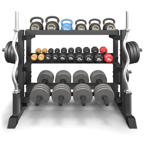 3-Tier Dumbbell Rack, 1200LB Capacity Adjustable Weight Rack for Home Gym, Heavy-Duty Weight Stand for Dumbbells Kettlebells & Weight Plates(Rack Only) Missing Parts
