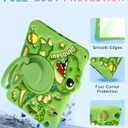 Boaretiu for iPad 9th/8th/7th Generation 10.2 Inch Case (2021/2020/2019) - Cute Cartoon with Shoulder Strap & Rotating Stand for Boys Girls Teens Soft Silicone, Green Dinosaur