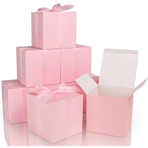 COTOPHER Small Gift Boxes 25 Pack 6x6x6 inches Pink Gift Boxes with Lids for Gifts, Crafting, Wedding Party Favor, Cupcake Boxes, Candy, Bridesmaids Proposal Box with Ribbons and Stickers