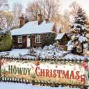 Western Christmas Decorations Yard Banner, Howdy Christmas Decorations Hanging Door Banner Patio Hanging Cowboy Banner for Holidays Party Decor