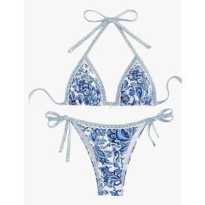 Women's Floral Printed Bathing Suit Halter Paisley Summer Swimsuit Bikinis Set Large