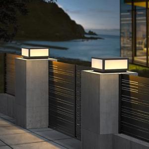 SLAWA Outdoor Post Caps Light With Pier Mount Base Column Cap Lamps Black Waterproof Pole Lantern Light Fixture Square Exterior Pillar Lamp For Path Lawn Yard (30cm)