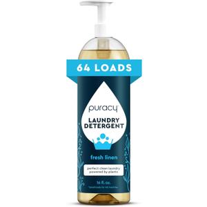 Puracy Laundry Detergent - Enzyme-Powered Liquid Laundry Detergent Concentrate, Natural Laundry Detergent Seen on TikTok, Non-Toxic (Fresh Linen, 16 fl oz, 64 Loads)