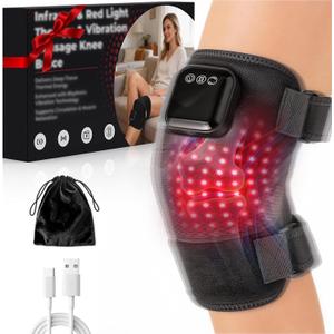 Red Light Therapy Knee Brace: Cordless Vibration Knee Massager for Pain Relief with Heat, Rechargeable Near Infrared Light Device 660nm & 850nm for Knee Shoulder Elbow, Birthday Gift for Dad/Mom