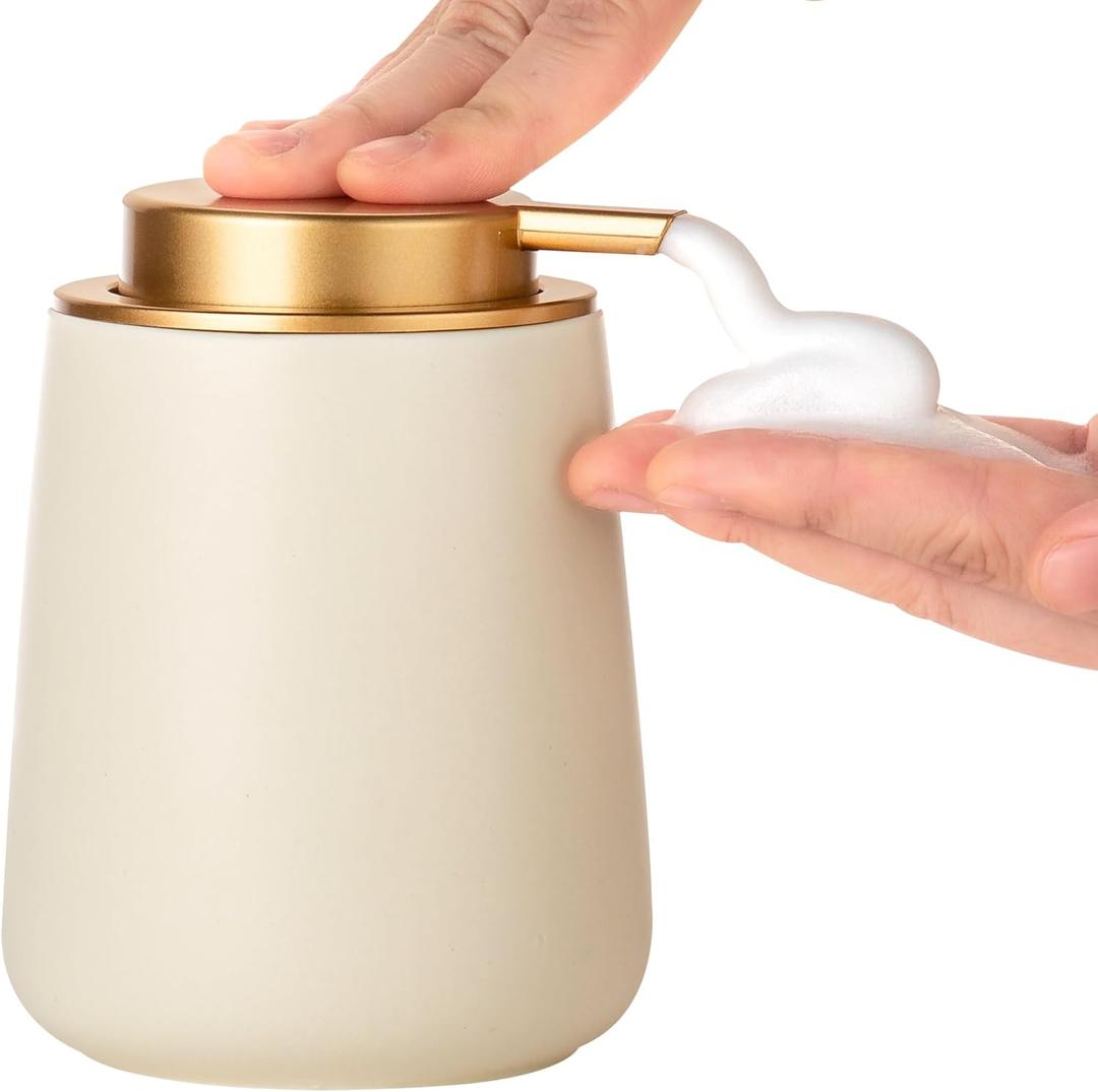 Enra Foaming Soap Dispenser,12 oz BModern Foam Soap Dispenser with Glod Pump for Bathroom,Kitchen with Easy-to-Press Pump (Beige Poam Glod Pump)