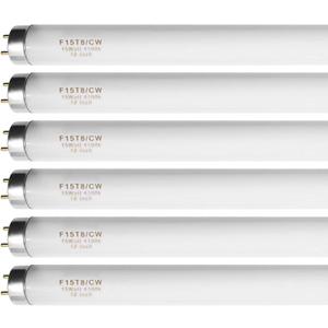 18 Inch F15T8/CW T8 15W Fluorescent Light Bulb Cool White Compatible for Philips GE F15T8/SP41 Replacement Bulb G13 Base 6 Count