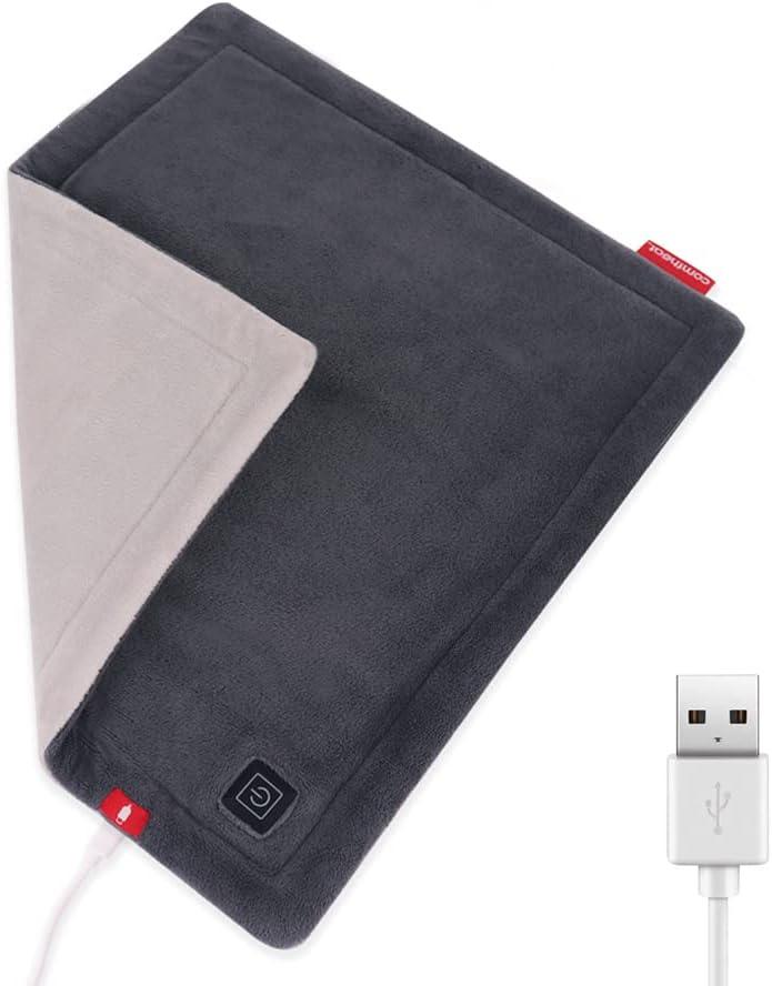 USB Plug-in Heating Pad for Travel Warmth Outdoors, Non-Rechargeable Small Heated Pad 5V Heat Therapy for Pain Relief Abdomen Cramps, 3 Heat Settings & Auto Shut Off (12"x 12") Grey
