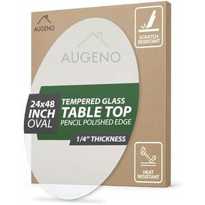 Augeno 24x48 inch Oval 1/4" Thick Pencil Polished Edge Clear Glass Table Top with 6 Bumpers - Tempered, Scratch Resistant & Safety Replacement Glass for Dining, Coffee, Patio & End Tables