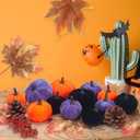 21 PCS Pumpkins Decor Set, 3 Sizes Fake Velvet Pumpkin, Black Purple Orange Small Foam Pumpkin, Autumn Table Centerpiece for Thanksgiving Farmhouse Fall Harvest Halloween Party Decorations