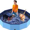 Foldable Pool for Dog and Kids 57" Washing Portable Plastic Tub for Large Dog, Non-Slip Collapsible Kiddie Swimming Wading Pool for Toddler Age 3-5 Outdoor Backyard (Blue - 57 Inch)