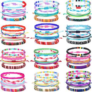 Remerry 48 Pieces Handmade Friendship Bracelets Bulk Boho Adjustable Woven Braided Bracelets for Women Men Colorful Beaded Bracelet Stacking Elastic Beaded Anklet Jewelry for Concert Party Summer Gift